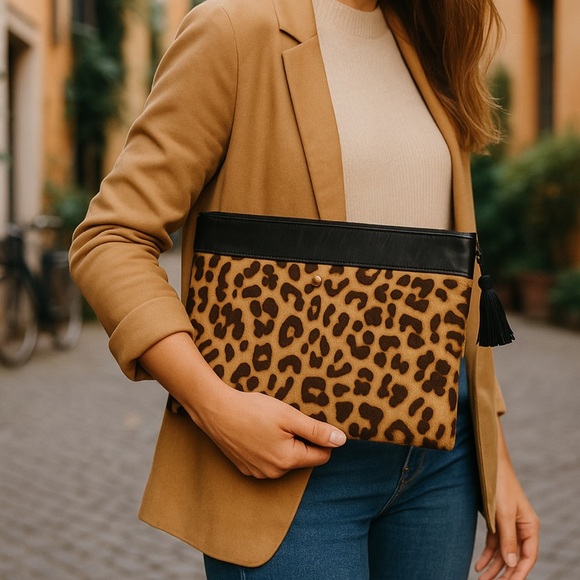 J. Crew Calfskin and Leather Clutch Zipper Pouch Black - Picture 2 of 12